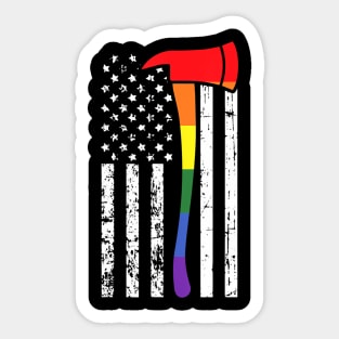 Firefighter American Flag LGBT-Q Gay Pride Flag Fireman Sticker